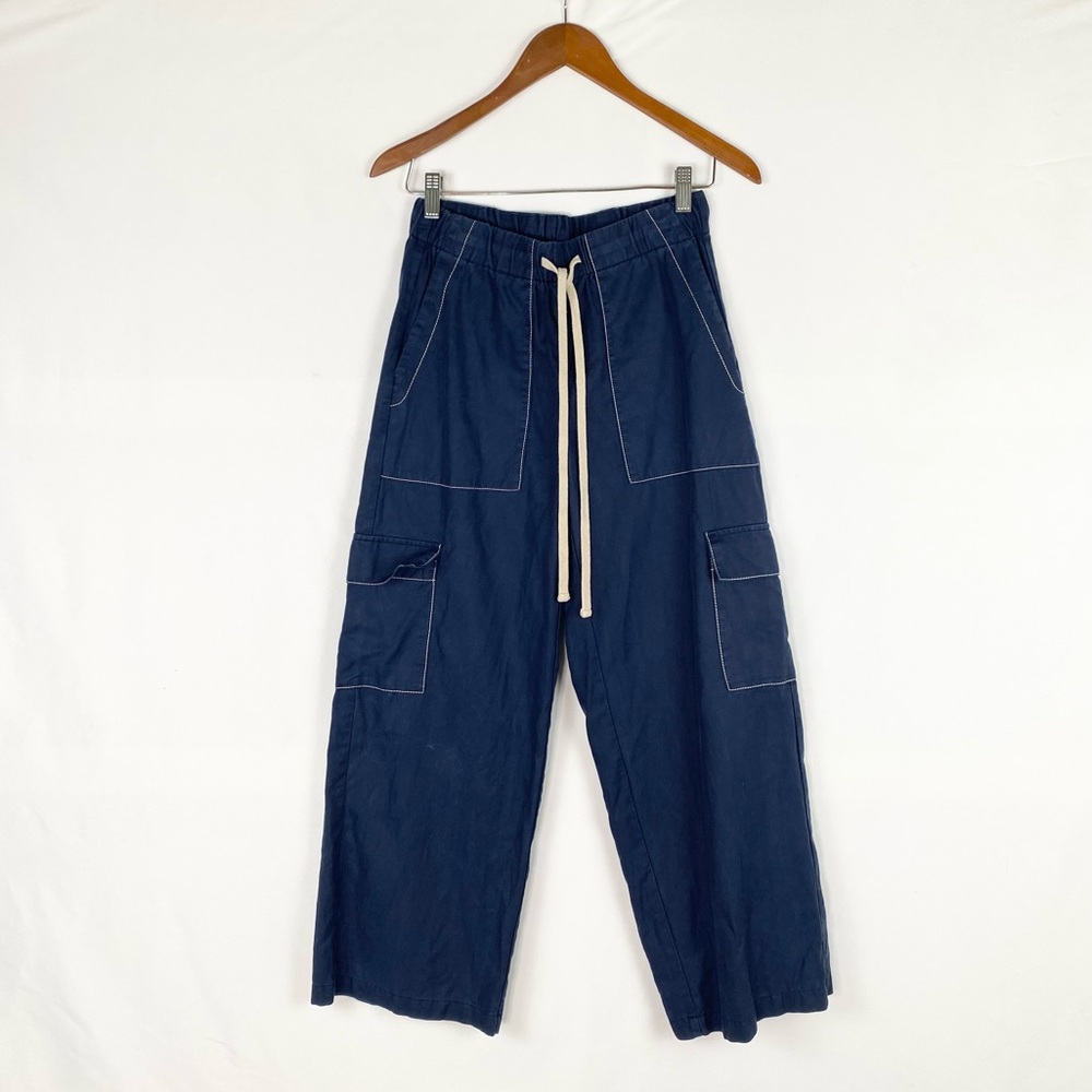 Banana Republic Wide-Leg High-Rise Cargo Pull On Pant Drawstring Navy Size‎ XS